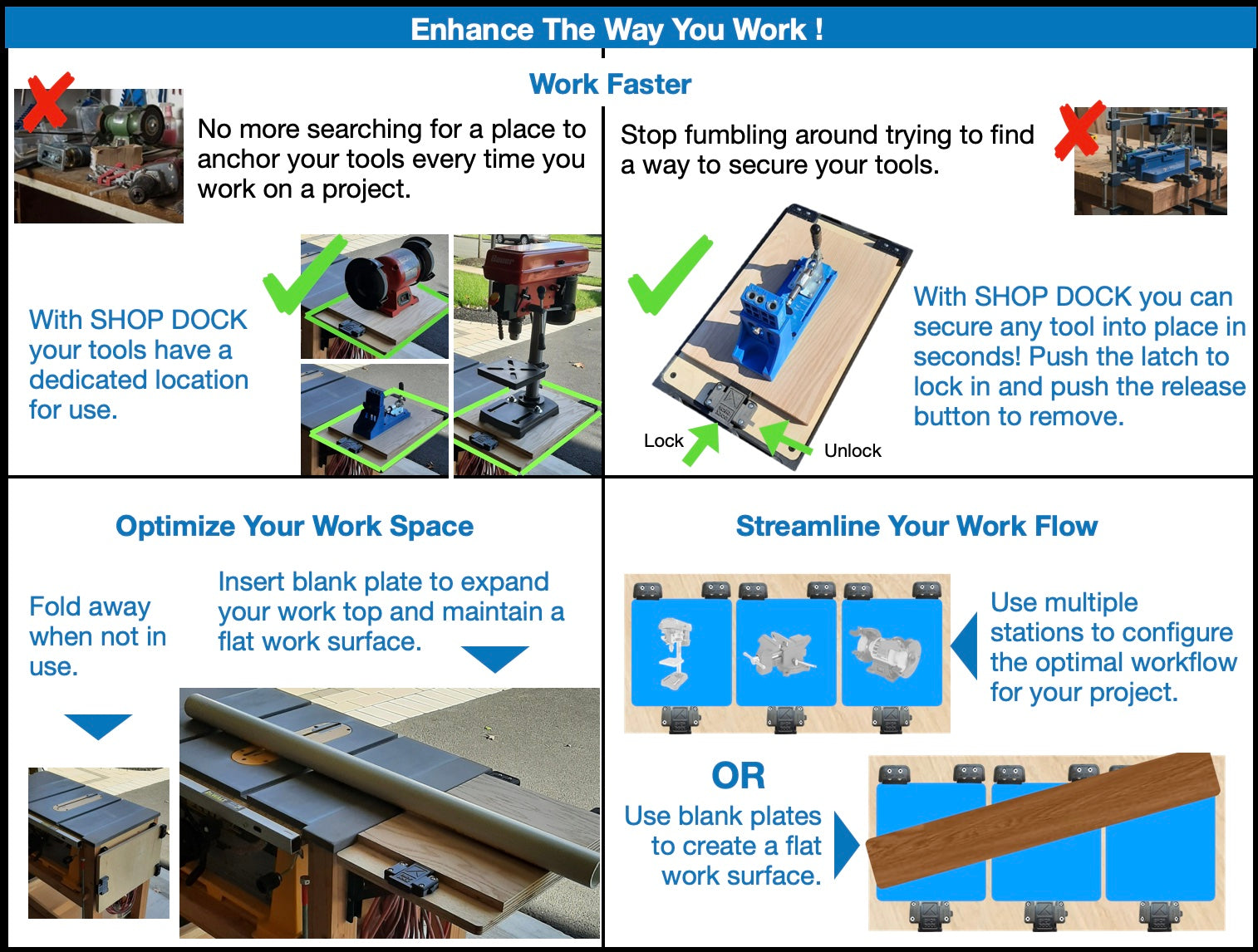 Shop Dock: Work Top Tool Docking Station Kit - One Station and Four Plates